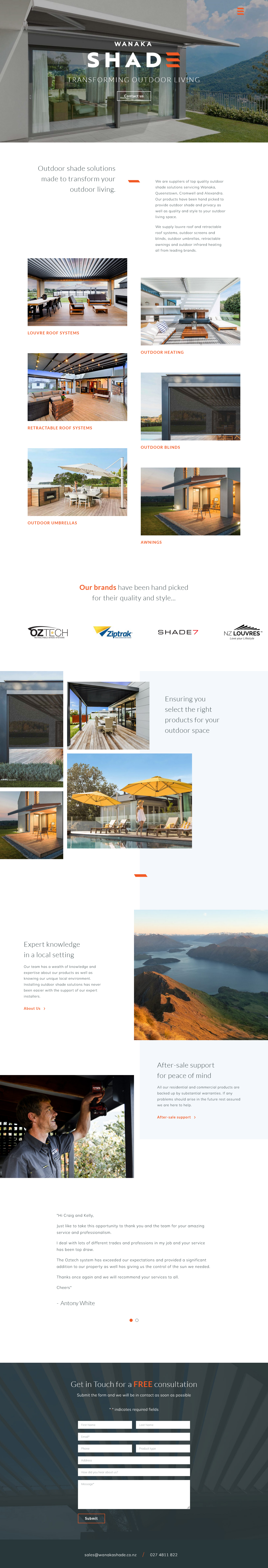 Website homepage design, Wanaka Shade